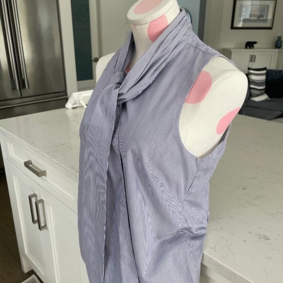 Banana Republic Sleeveless Lined Striped Cotton Midi Dress Purple White Sz 8 - Picture 5 of 12